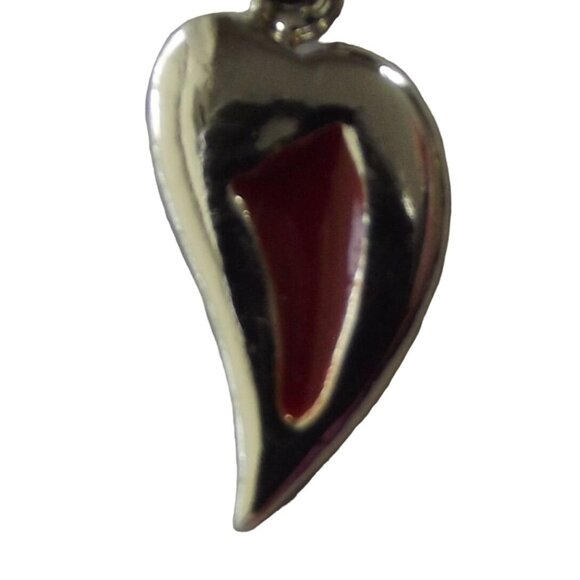 Heart Necklace Silver-tone Red Enamel 15" chain slated curved - Picture 1 of 7